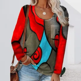 Casual Color Block Long Sleeve T-Shirt