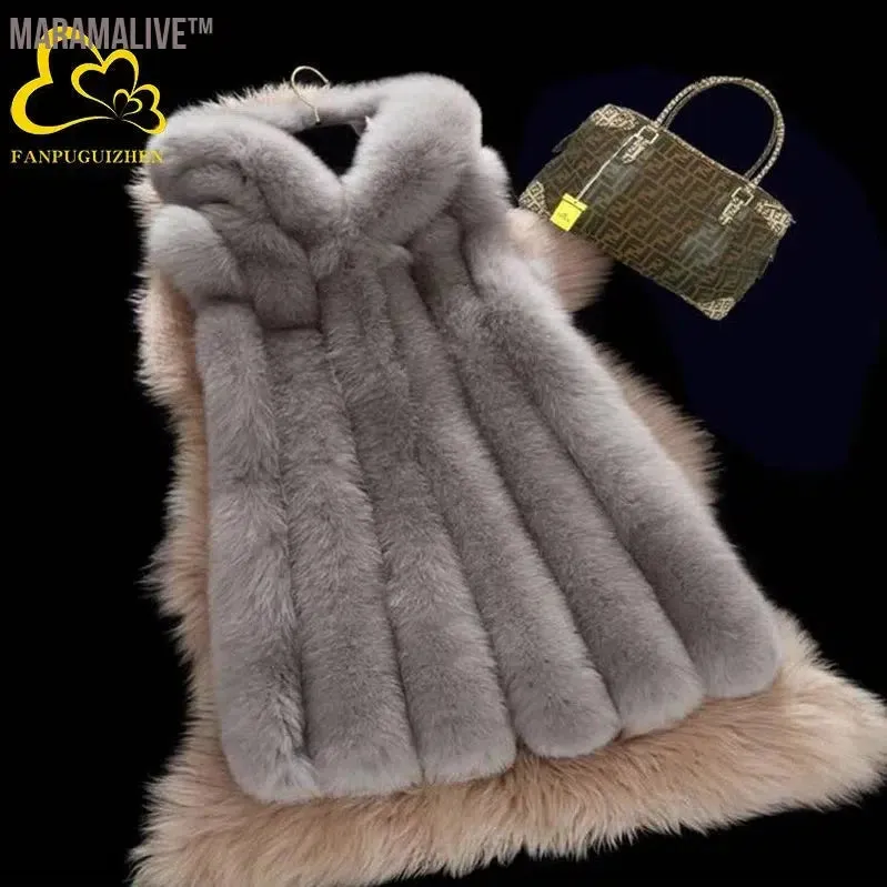 Casual Faux Fur Vest for Women Hooded Furry Jacket Warm Winter Outwear Plus Size New