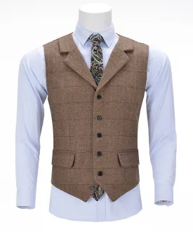 Casual Men's Suit Vest Plaid Notch Lapel Waistcoat