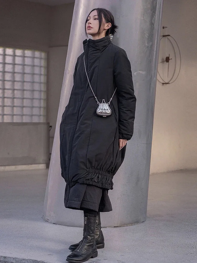 Casual Minimal Goth Cotton Padded Parka Coat