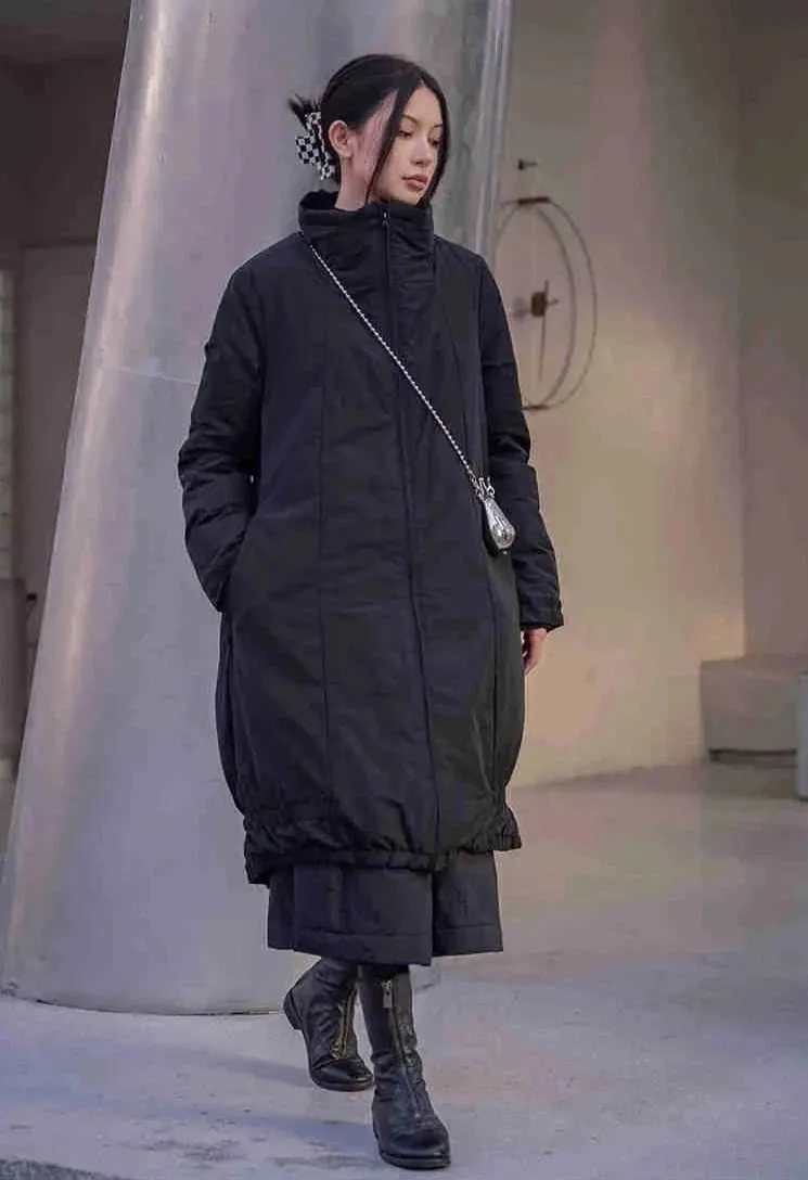 Casual Minimal Goth Cotton Padded Parka Coat