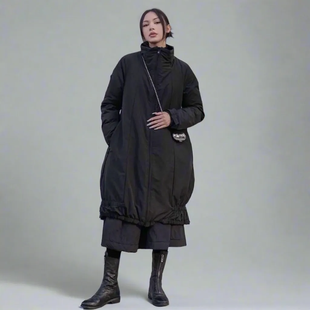 Casual Minimal Goth Cotton Padded Parka Coat