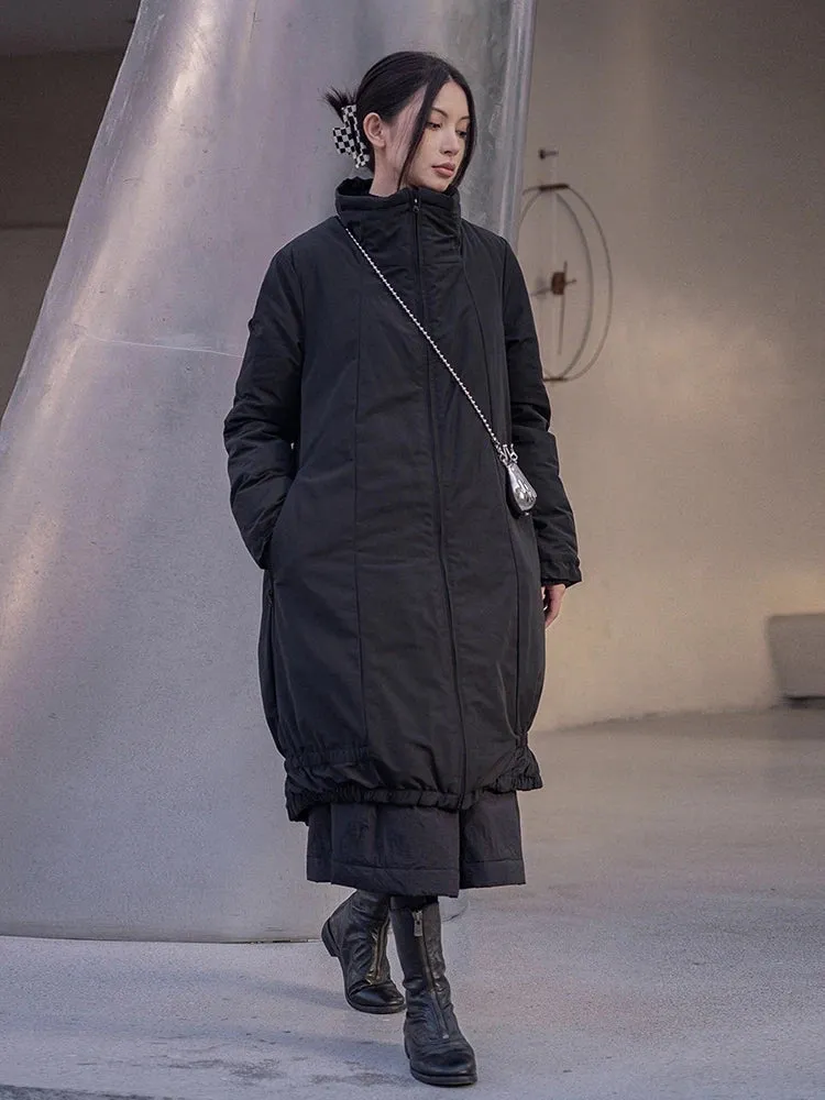 Casual Minimal Goth Cotton Padded Parka Coat