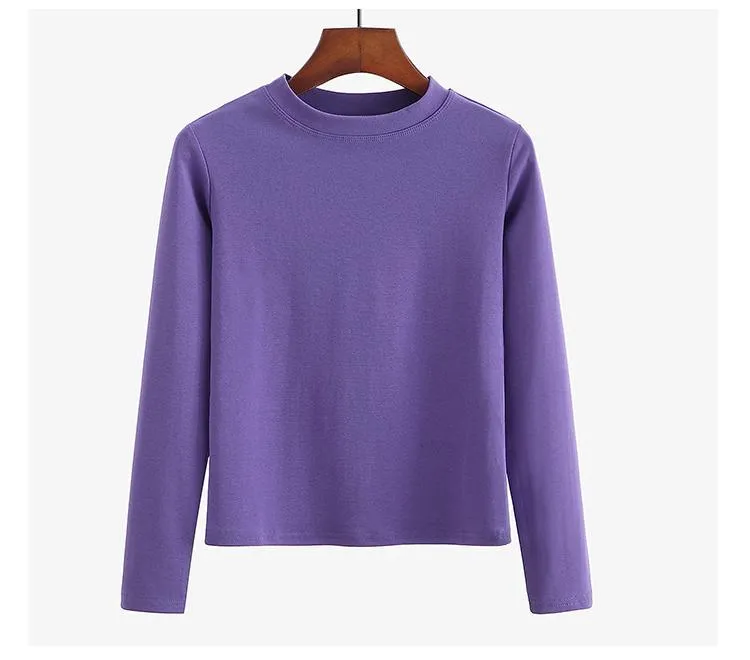 Casual Solid Color Round Neck Long Sleeve T-Shirt