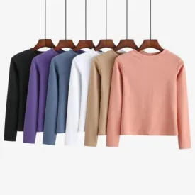 Casual Solid Color Round Neck Long Sleeve T-Shirt