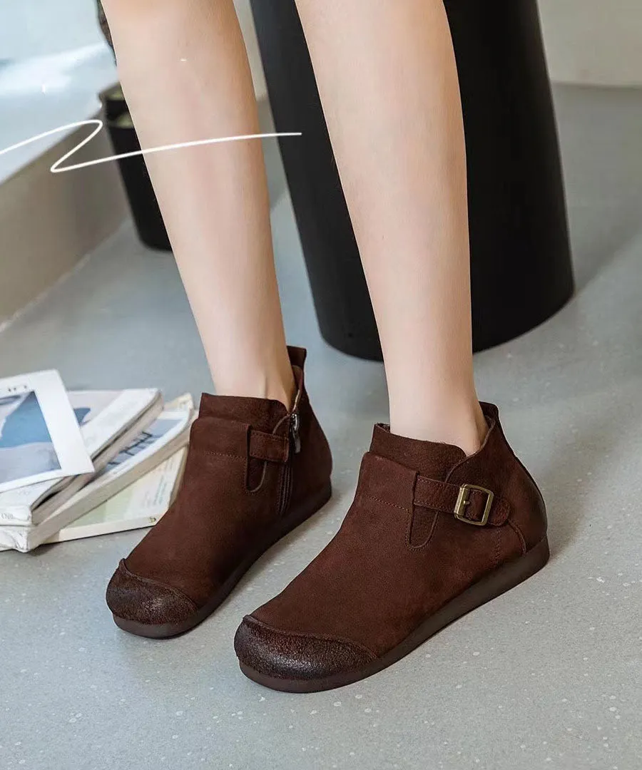 Casual Splicing Brown Ankle Boots Buckle Strap BootsLC0512