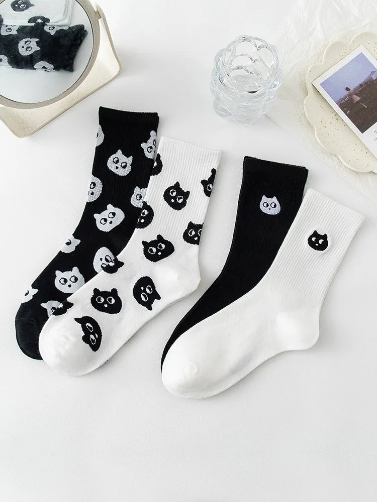 Cat Embroidery Cotton Socks