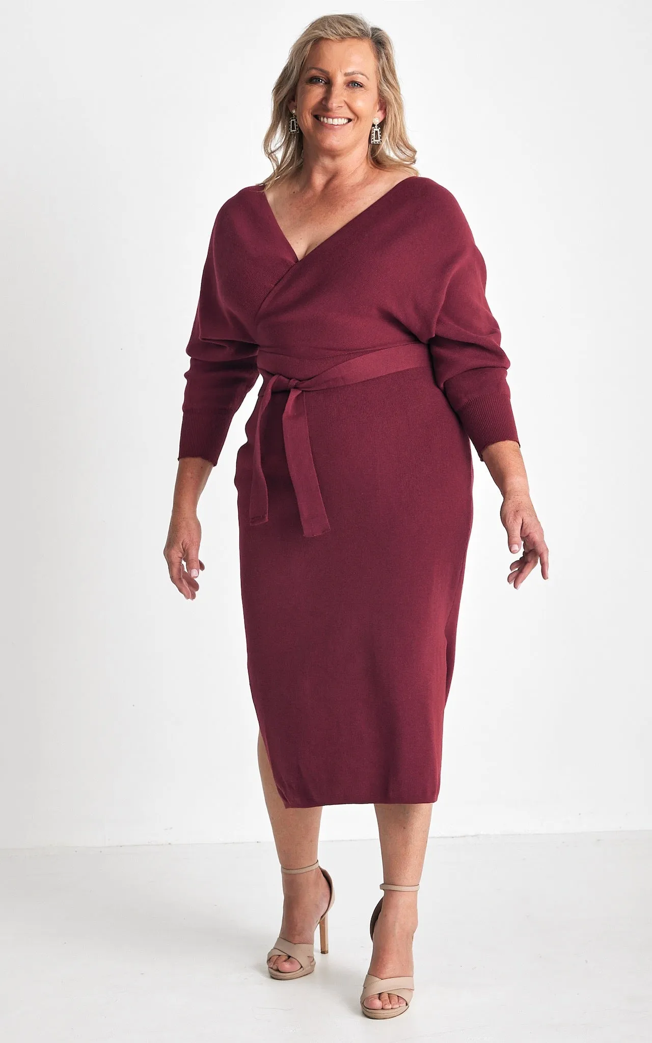 Catherine Knit Midi Dress - Burgundy