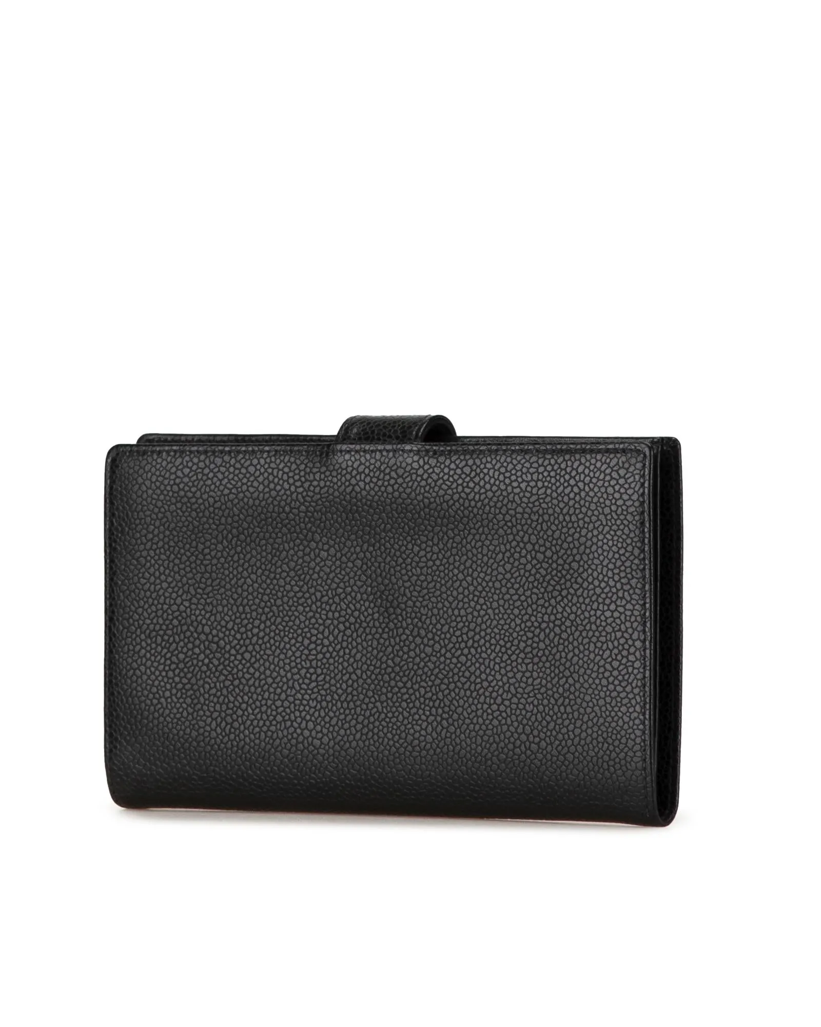 Caviar Leather Long Wallet with Coin Compartment and Slip Pockets