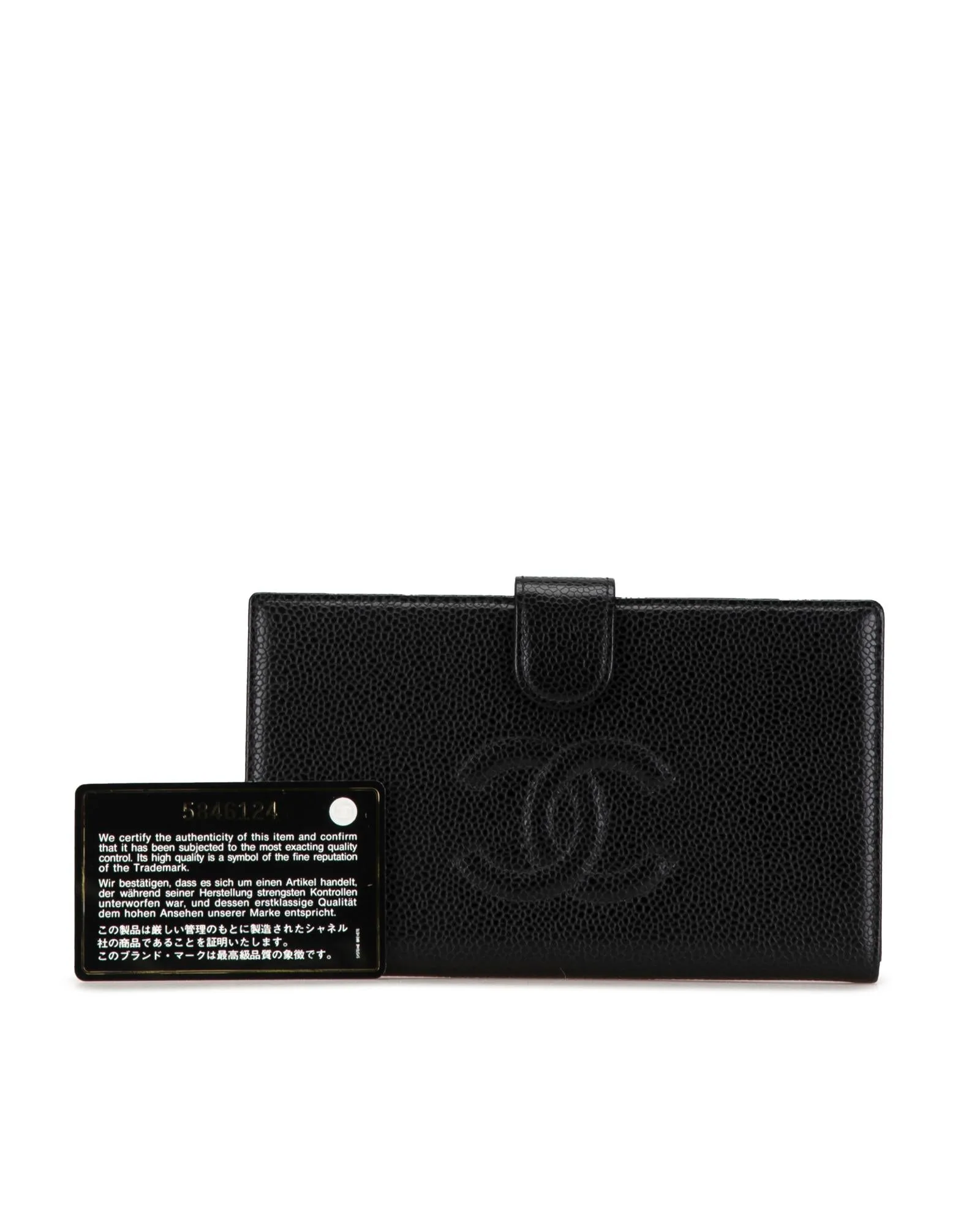 Caviar Leather Long Wallet with Coin Compartment and Slip Pockets