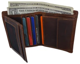 Cazoro Mens Hunter Leather RFID Bifold Trifold Card ID Wallet W/ Coin Pocket