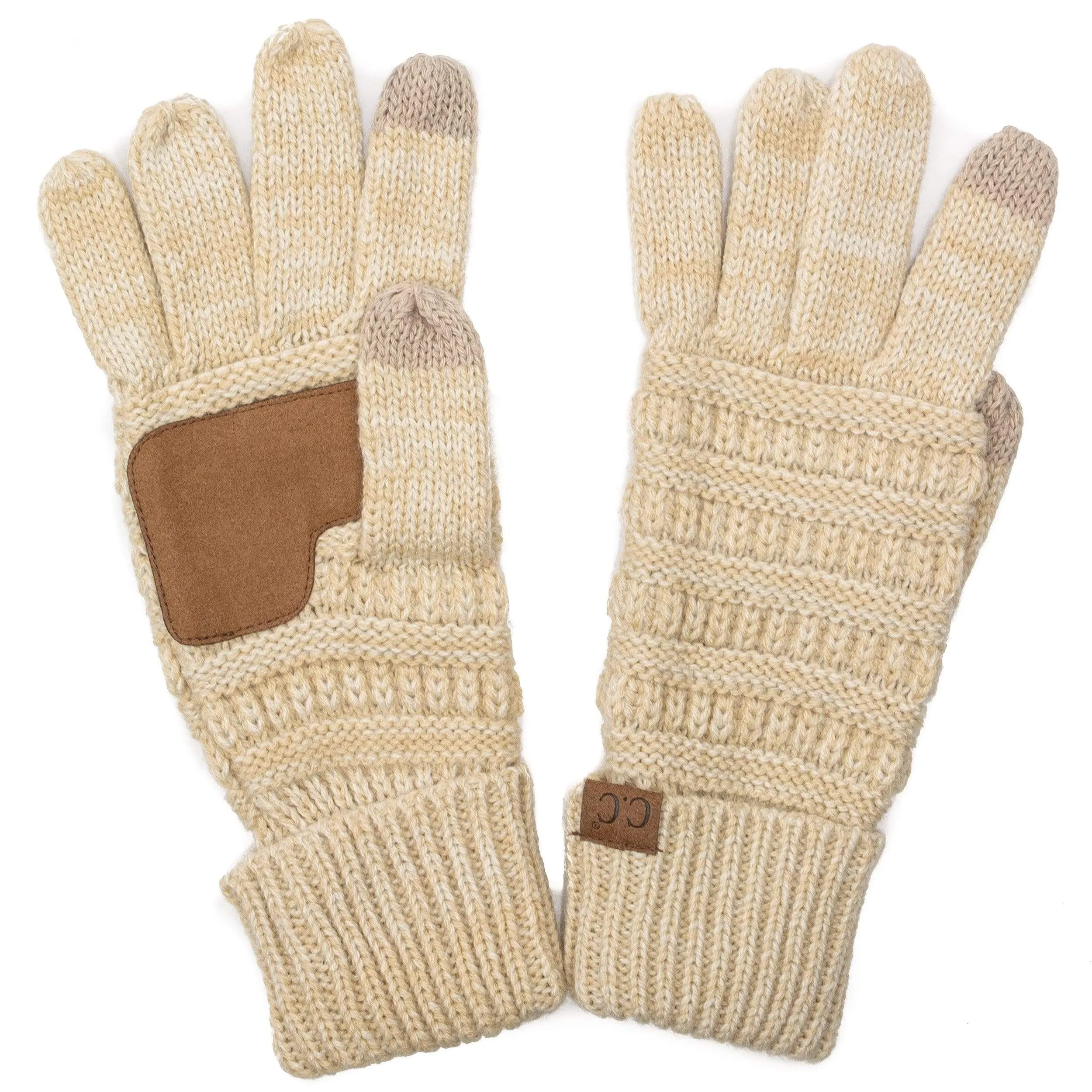 C.C G800 - Unisex Cable Knit Winter Warm Anti-Slip Two-Toned Touchscreen Texting Gloves