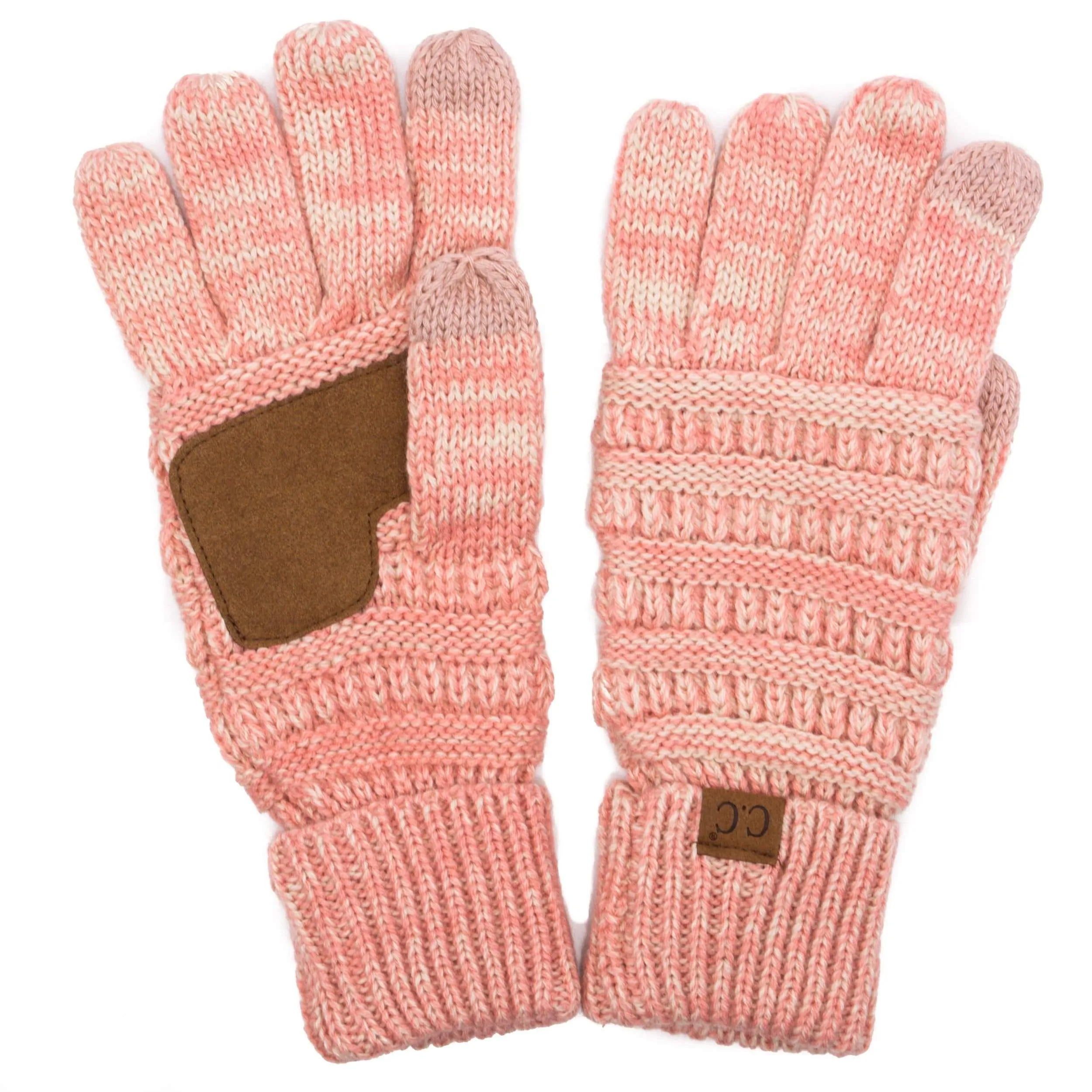 C.C G800 - Unisex Cable Knit Winter Warm Anti-Slip Two-Toned Touchscreen Texting Gloves