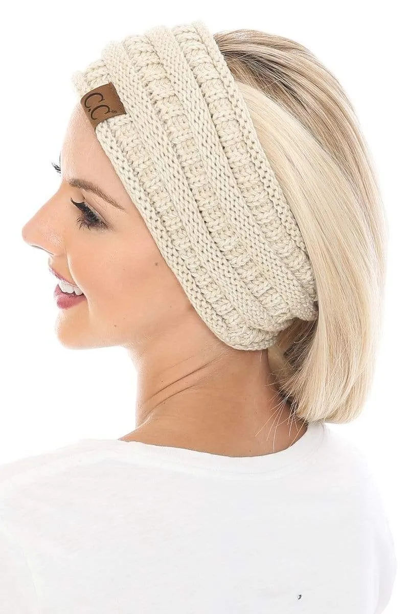 C.C HW826 - Soft Stretch Winter Warm Cable Knit Fuzzy Lined Ribbed Ear Warmer Headband