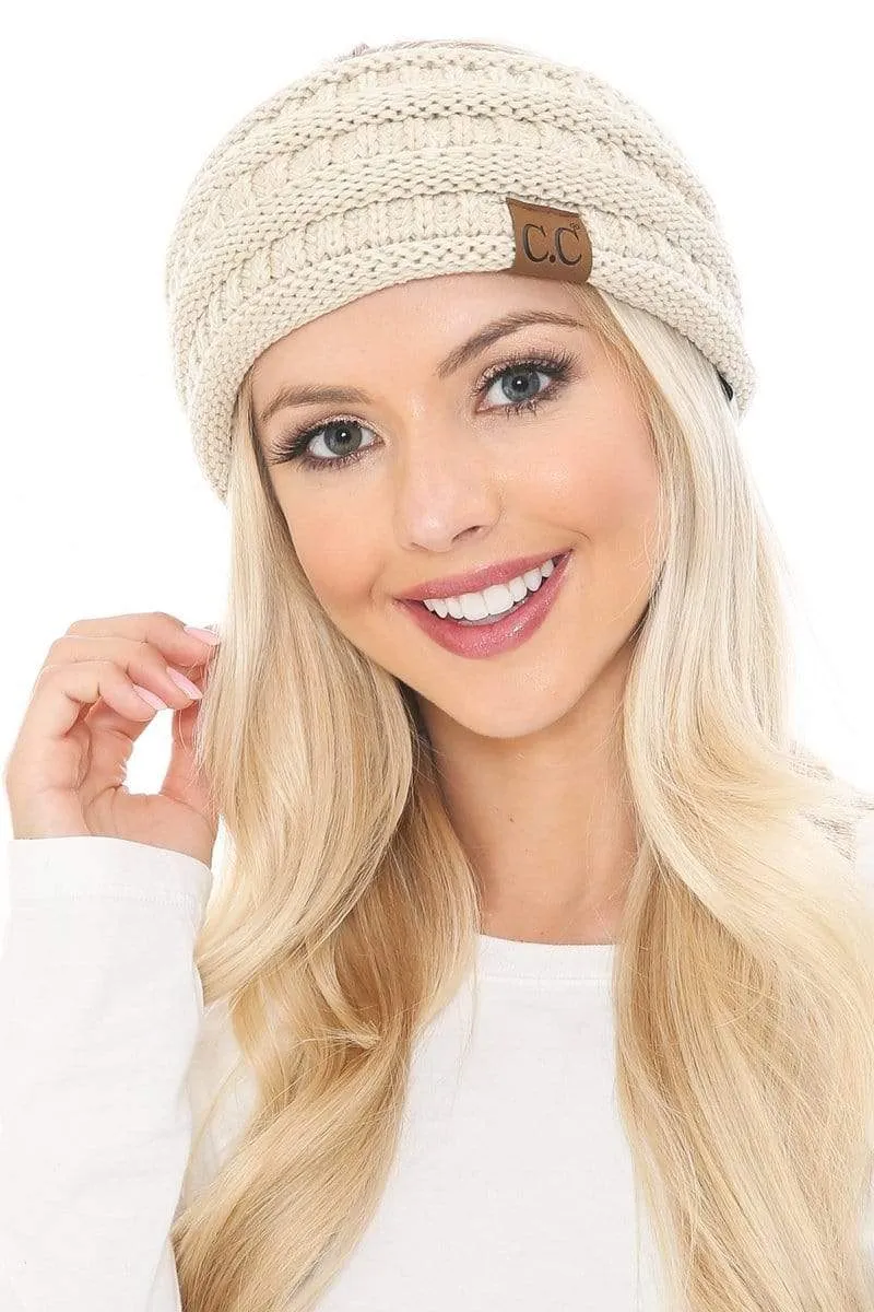 C.C HW826 - Soft Stretch Winter Warm Cable Knit Fuzzy Lined Ribbed Ear Warmer Headband