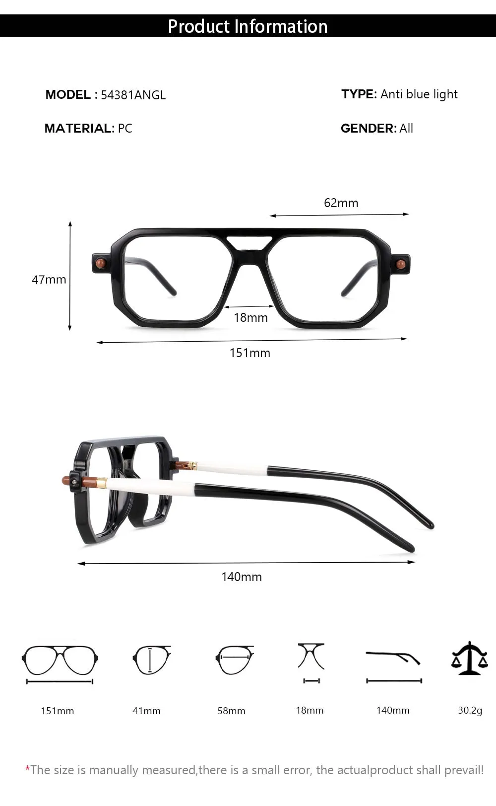 CCspace Unisex Full Rim Square Double Bridge Polycarbonate Reading Glasses R54381