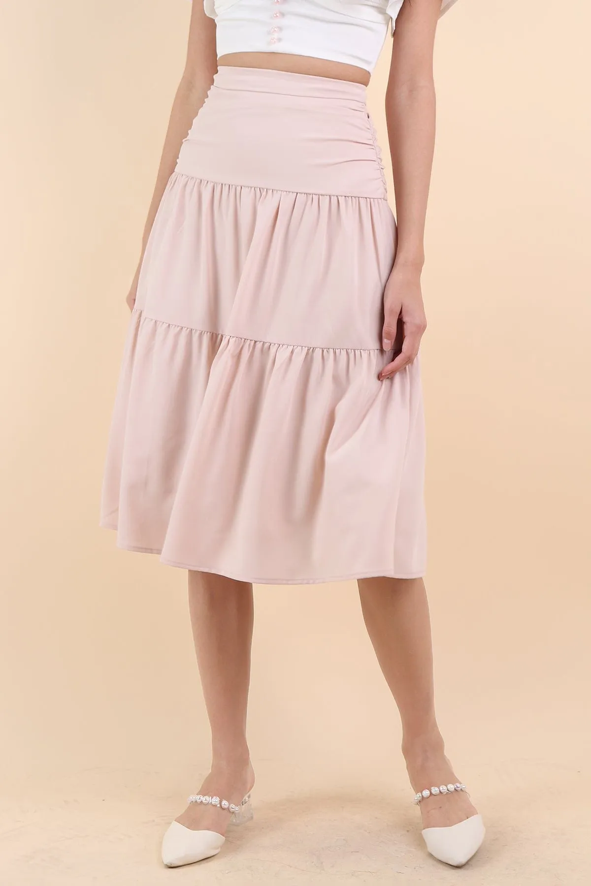 CECIL TIER MIDI SKIRT IN BLUSH