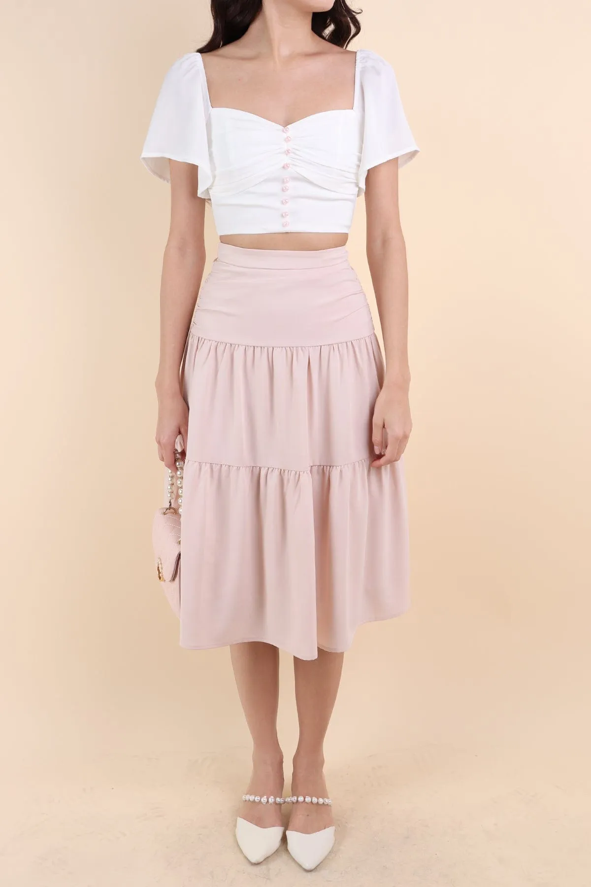 CECIL TIER MIDI SKIRT IN BLUSH