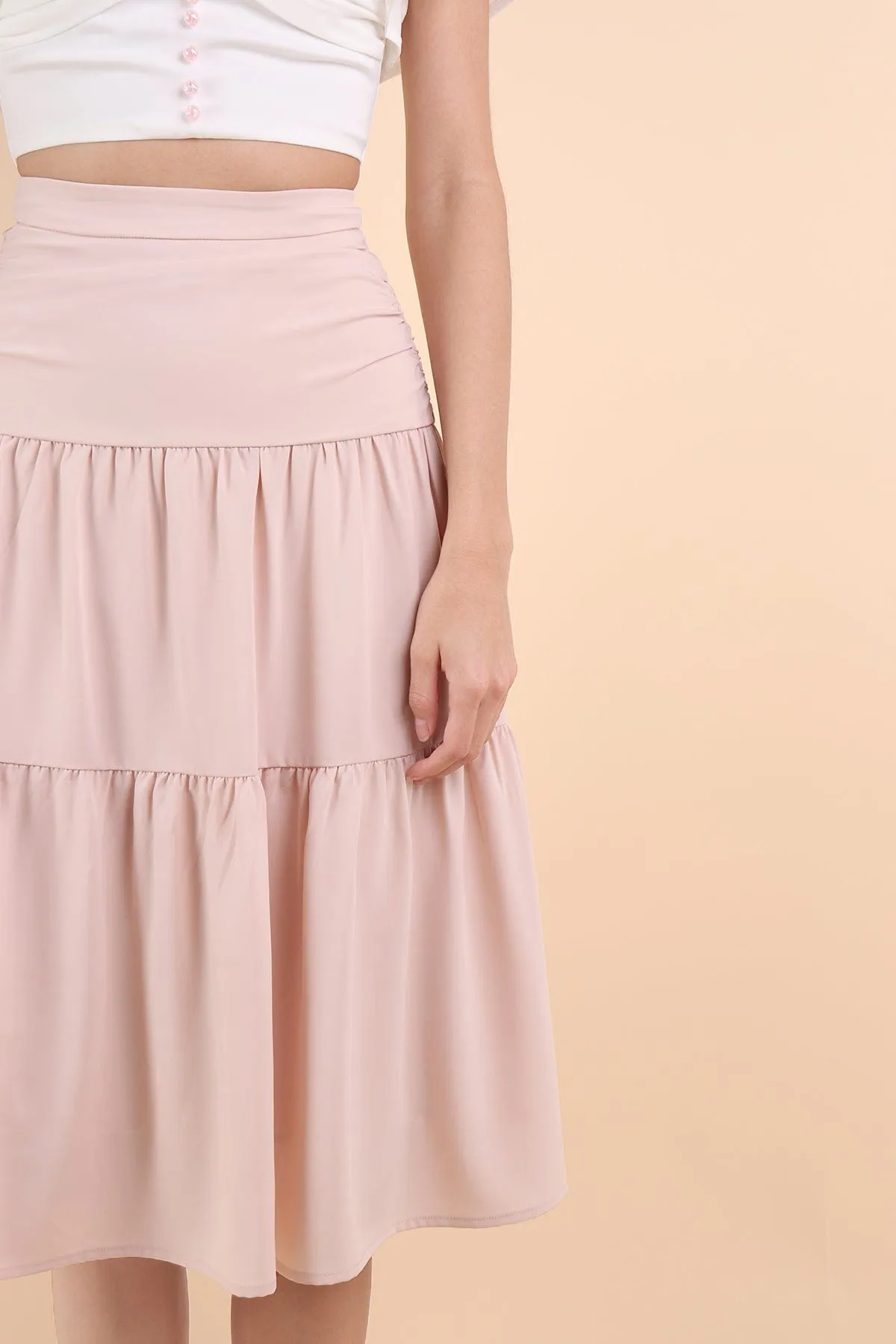 CECIL TIER MIDI SKIRT IN BLUSH