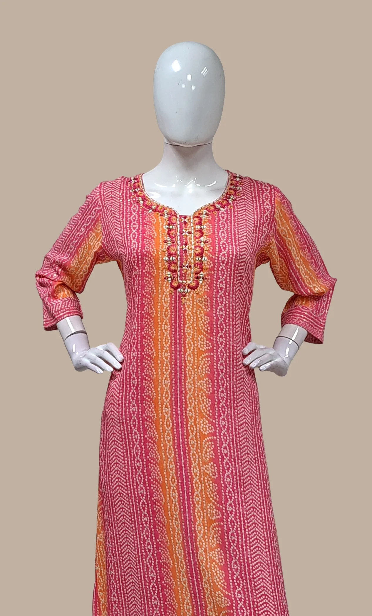 Cerise Bandhani Printed Kurti Top