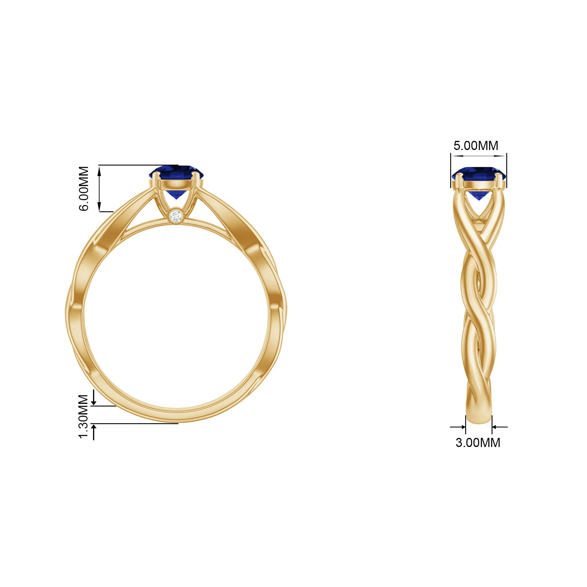 Certified Lab Created Blue Sapphire Solitaire Ring with Surprise Diamond