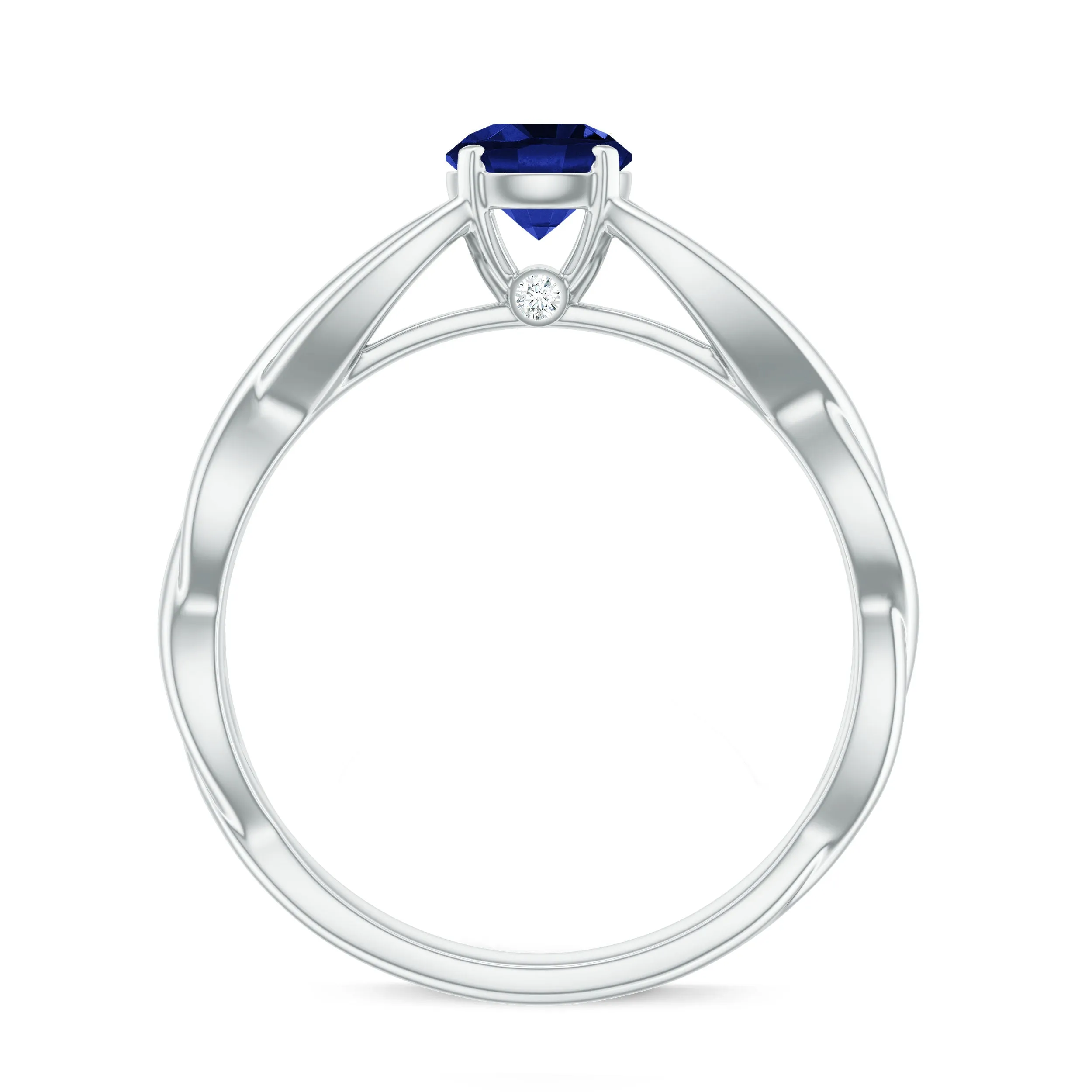 Certified Lab Created Blue Sapphire Solitaire Ring with Surprise Diamond