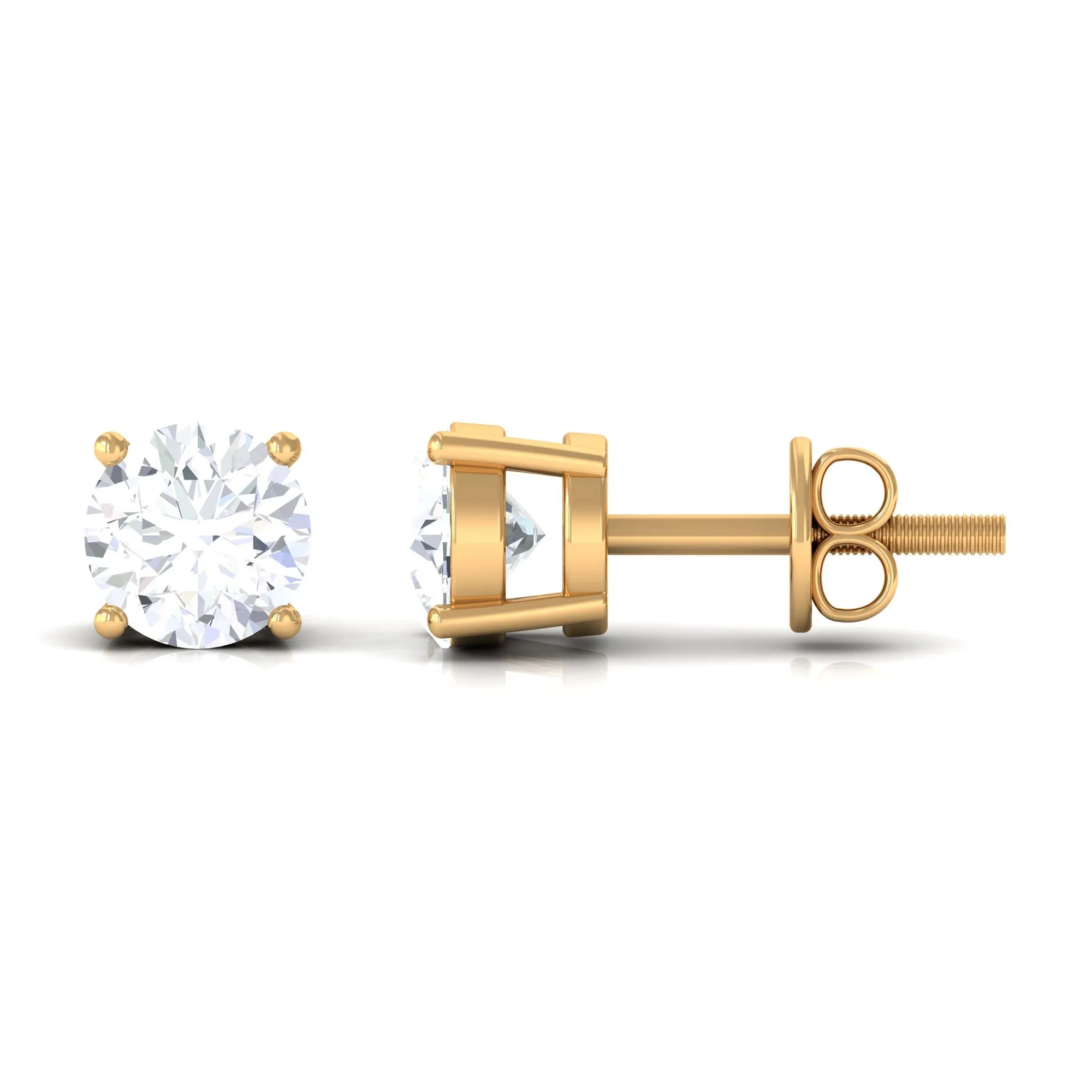 Certified Zircon Solitaire Stud Earrings with Screw Back