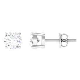 Certified Zircon Solitaire Stud Earrings with Screw Back