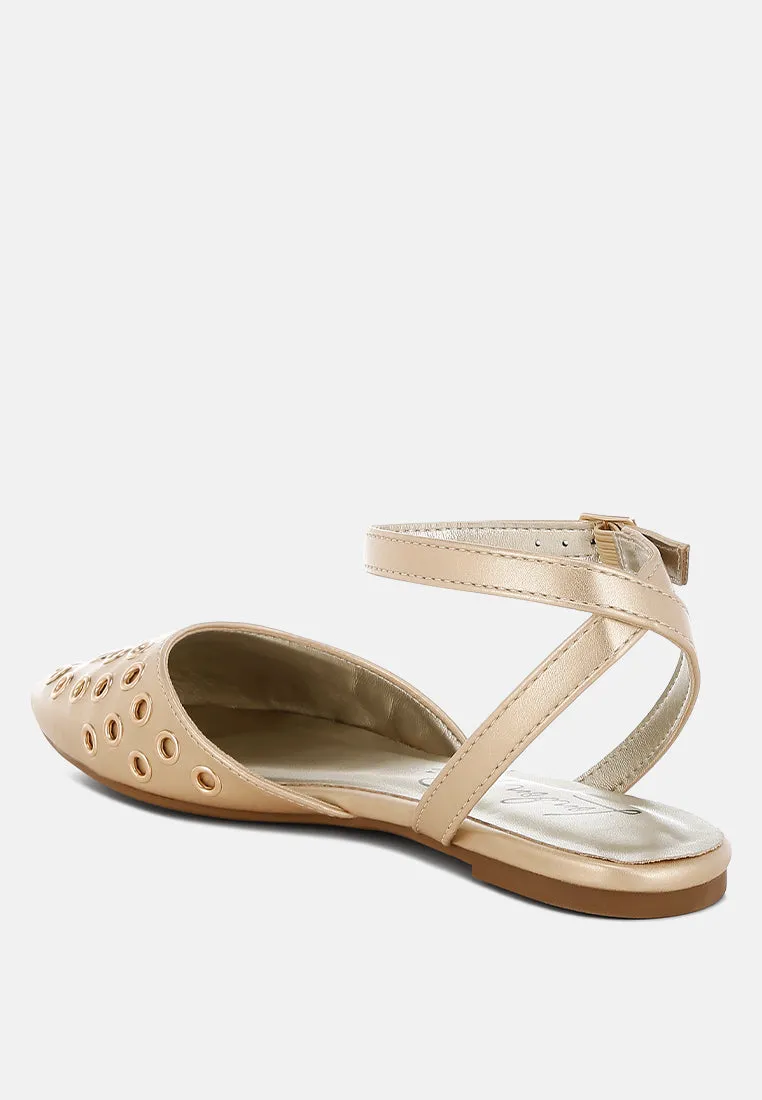 Chalcis Metallic Eyelet Detail Flat Sandals