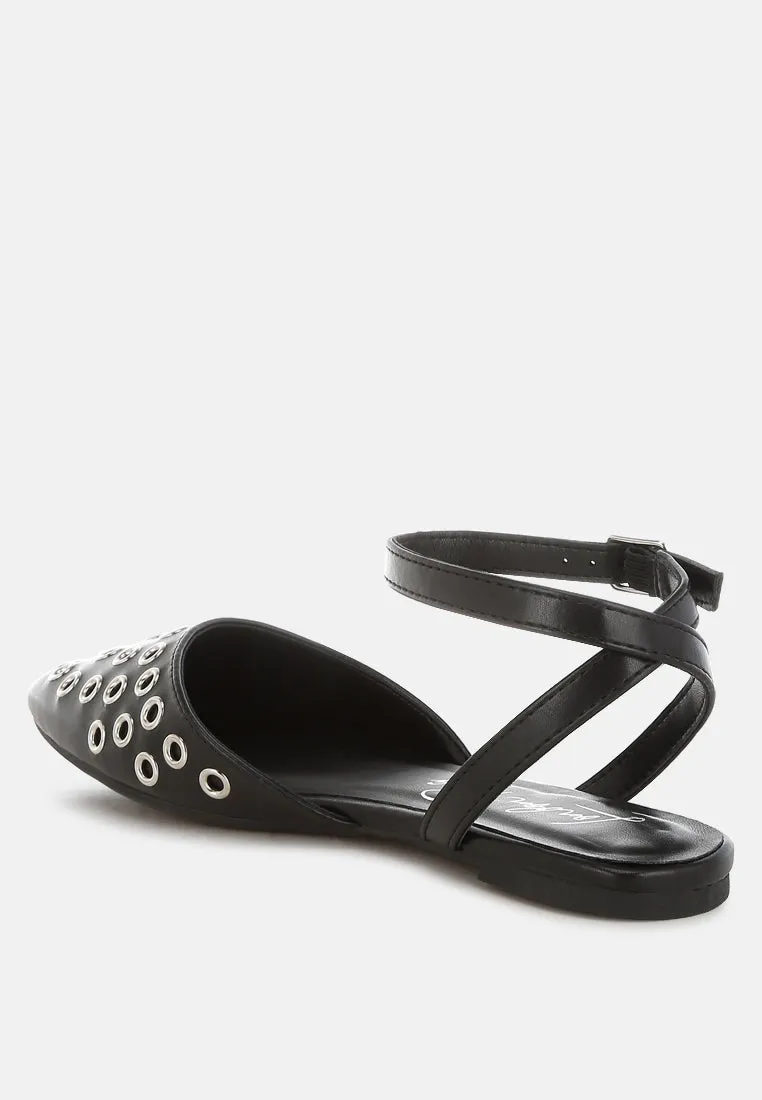 Chalcis Metallic Eyelet Detail Flat Sandals