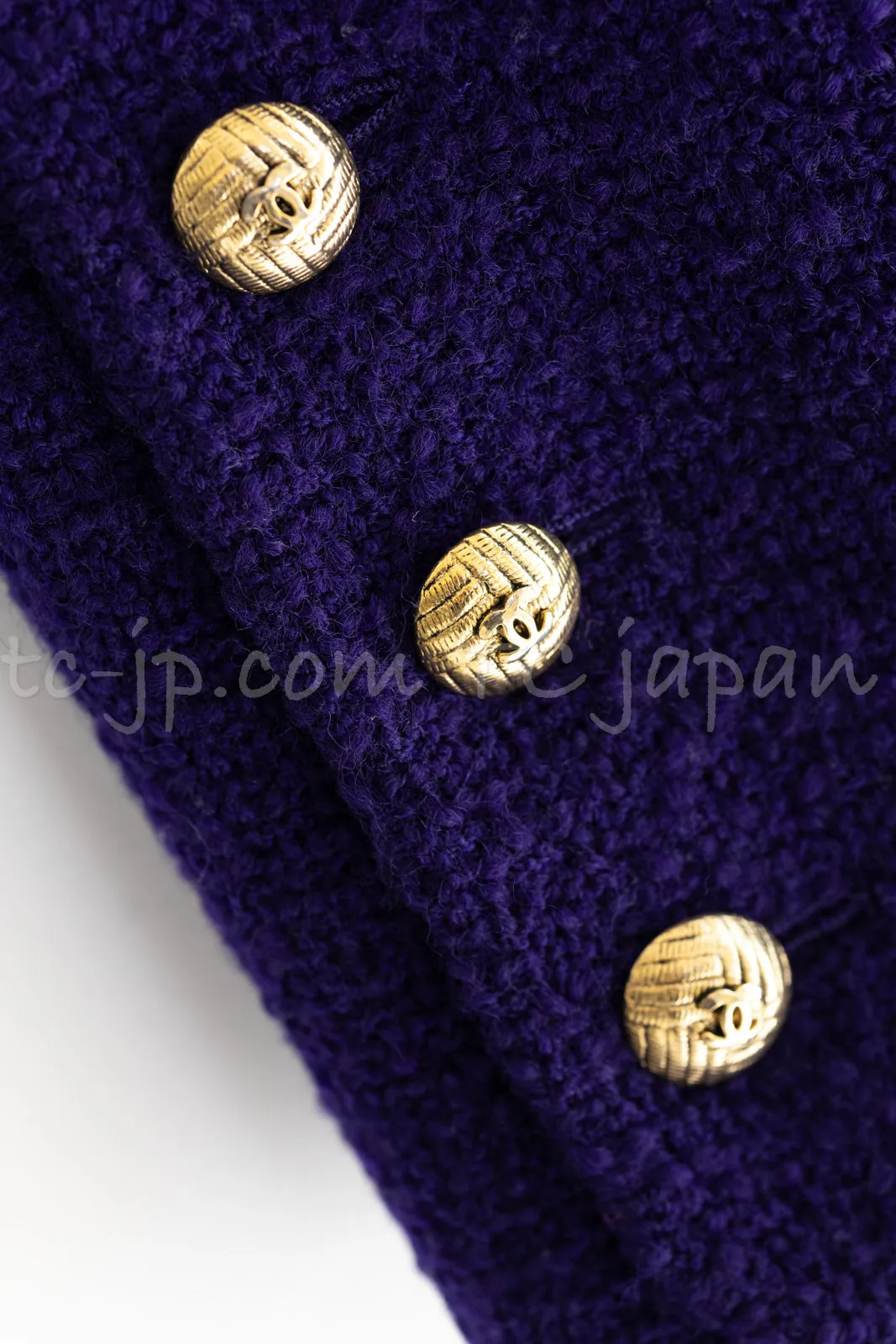 CHANEL 91A Vintage Dark Purple Wool Tweed Double Jacket Coat 34 36 シャネル ヴィンテージ レッド ウール ツイード ダブル ジャケット コート 即発