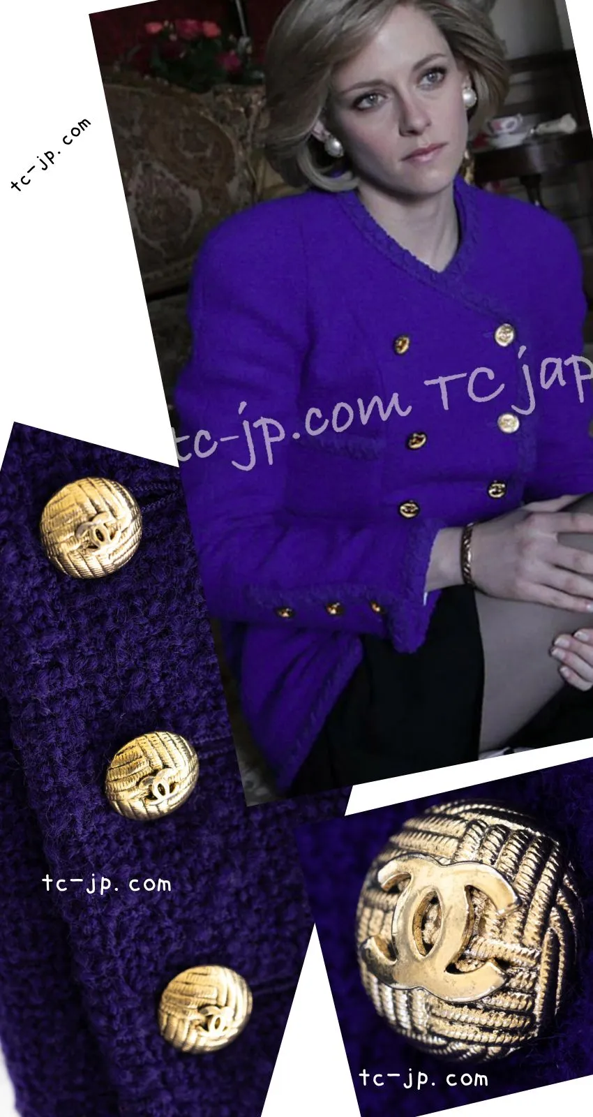 CHANEL 91A Vintage Dark Purple Wool Tweed Double Jacket Coat 34 36 シャネル ヴィンテージ レッド ウール ツイード ダブル ジャケット コート 即発