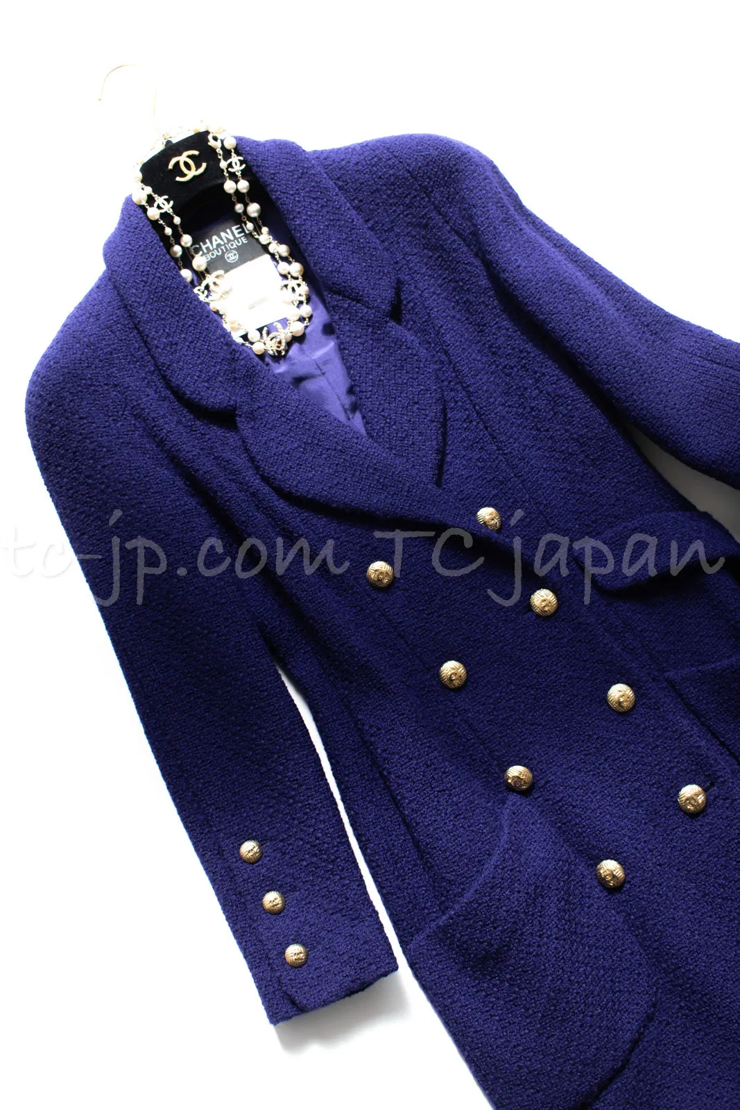 CHANEL 91A Vintage Dark Purple Wool Tweed Double Jacket Coat 34 36 シャネル ヴィンテージ レッド ウール ツイード ダブル ジャケット コート 即発