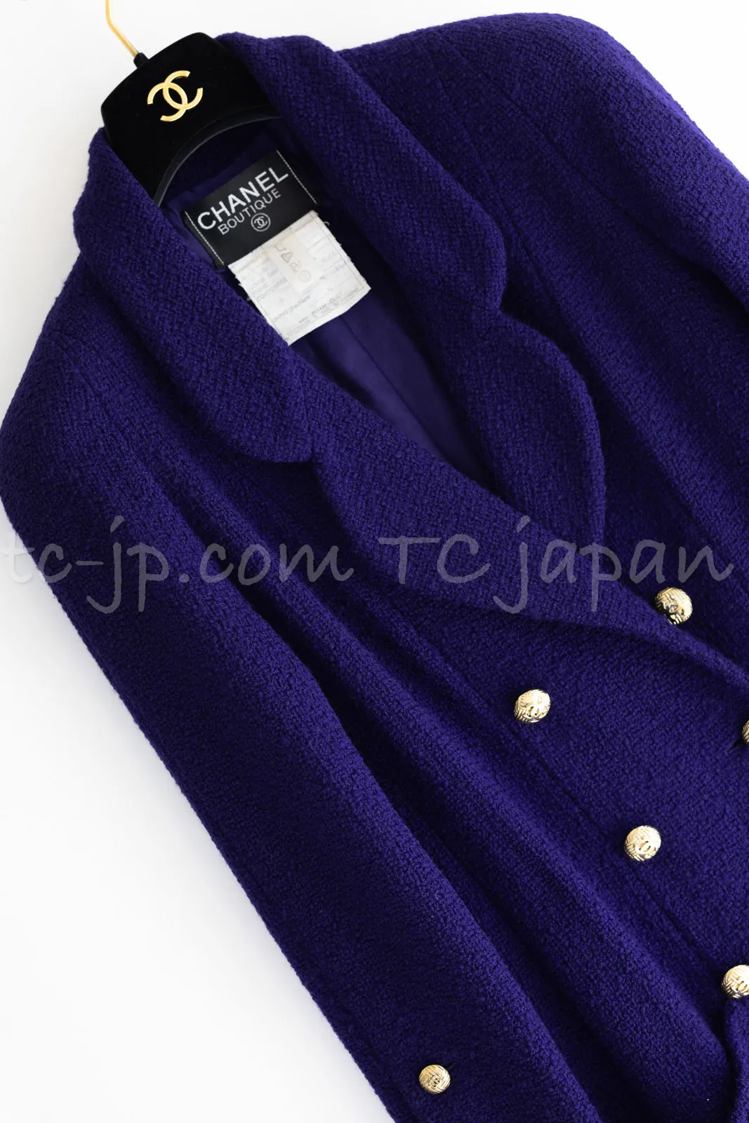 CHANEL 91A Vintage Dark Purple Wool Tweed Double Jacket Coat 34 36 シャネル ヴィンテージ レッド ウール ツイード ダブル ジャケット コート 即発