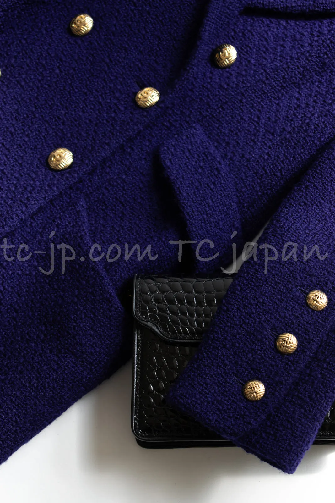 CHANEL 91A Vintage Dark Purple Wool Tweed Double Jacket Coat 34 36 シャネル ヴィンテージ レッド ウール ツイード ダブル ジャケット コート 即発