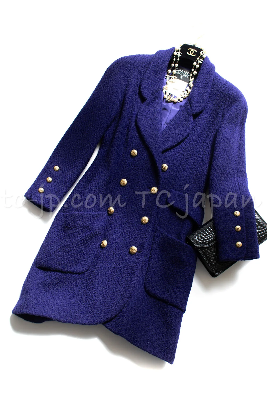 CHANEL 91A Vintage Dark Purple Wool Tweed Double Jacket Coat 34 36 シャネル ヴィンテージ レッド ウール ツイード ダブル ジャケット コート 即発