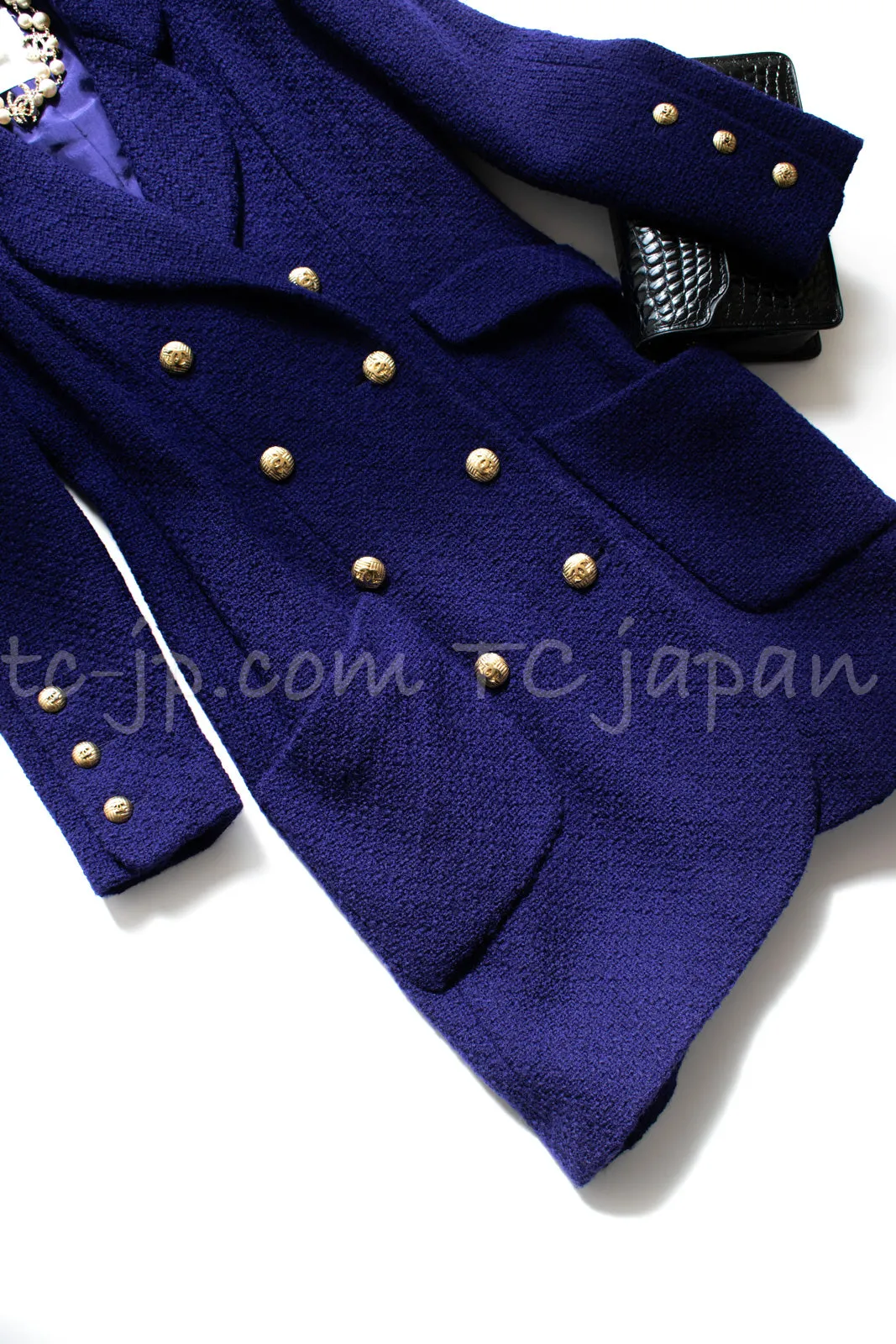 CHANEL 91A Vintage Dark Purple Wool Tweed Double Jacket Coat 34 36 シャネル ヴィンテージ レッド ウール ツイード ダブル ジャケット コート 即発