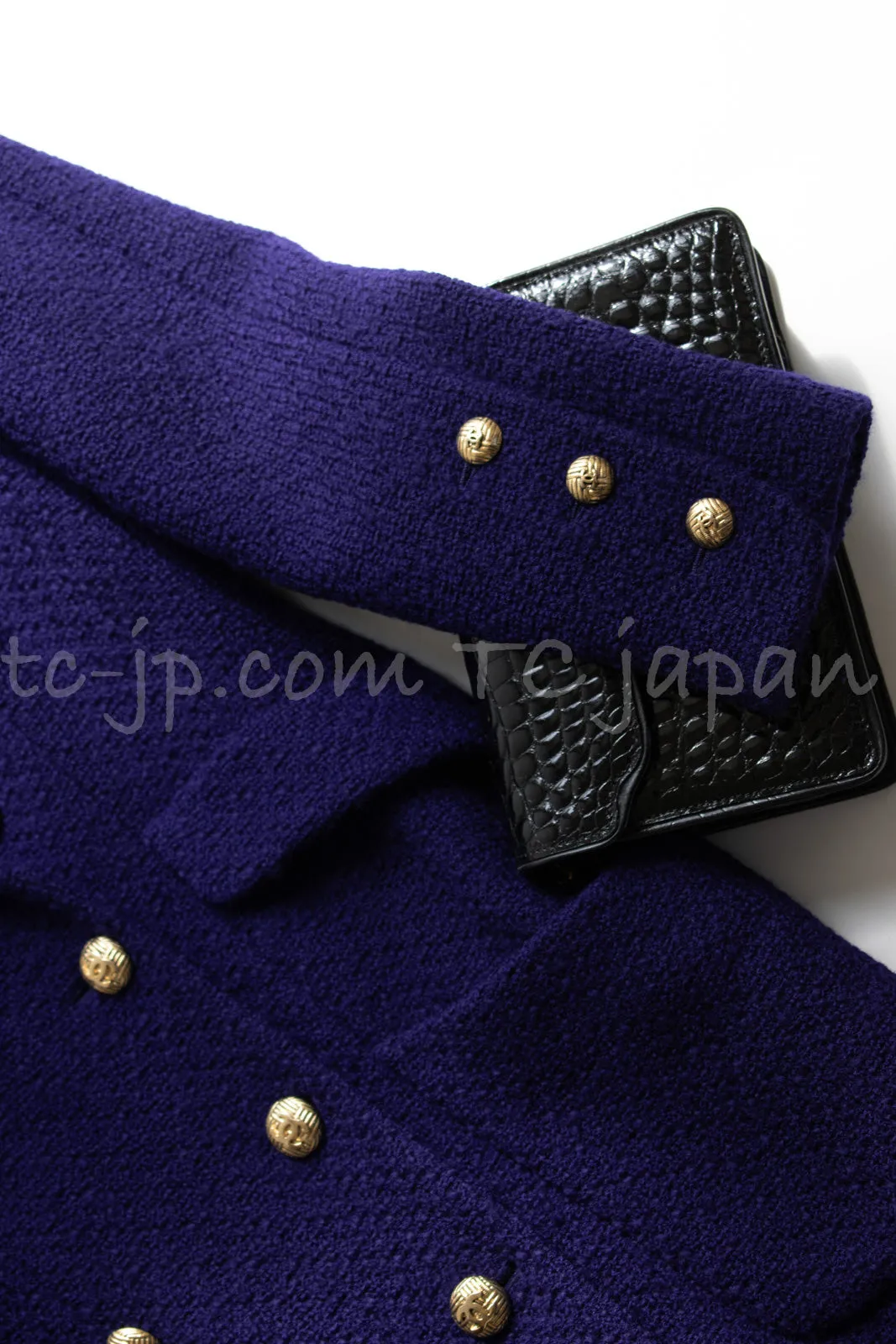 CHANEL 91A Vintage Dark Purple Wool Tweed Double Jacket Coat 34 36 シャネル ヴィンテージ レッド ウール ツイード ダブル ジャケット コート 即発