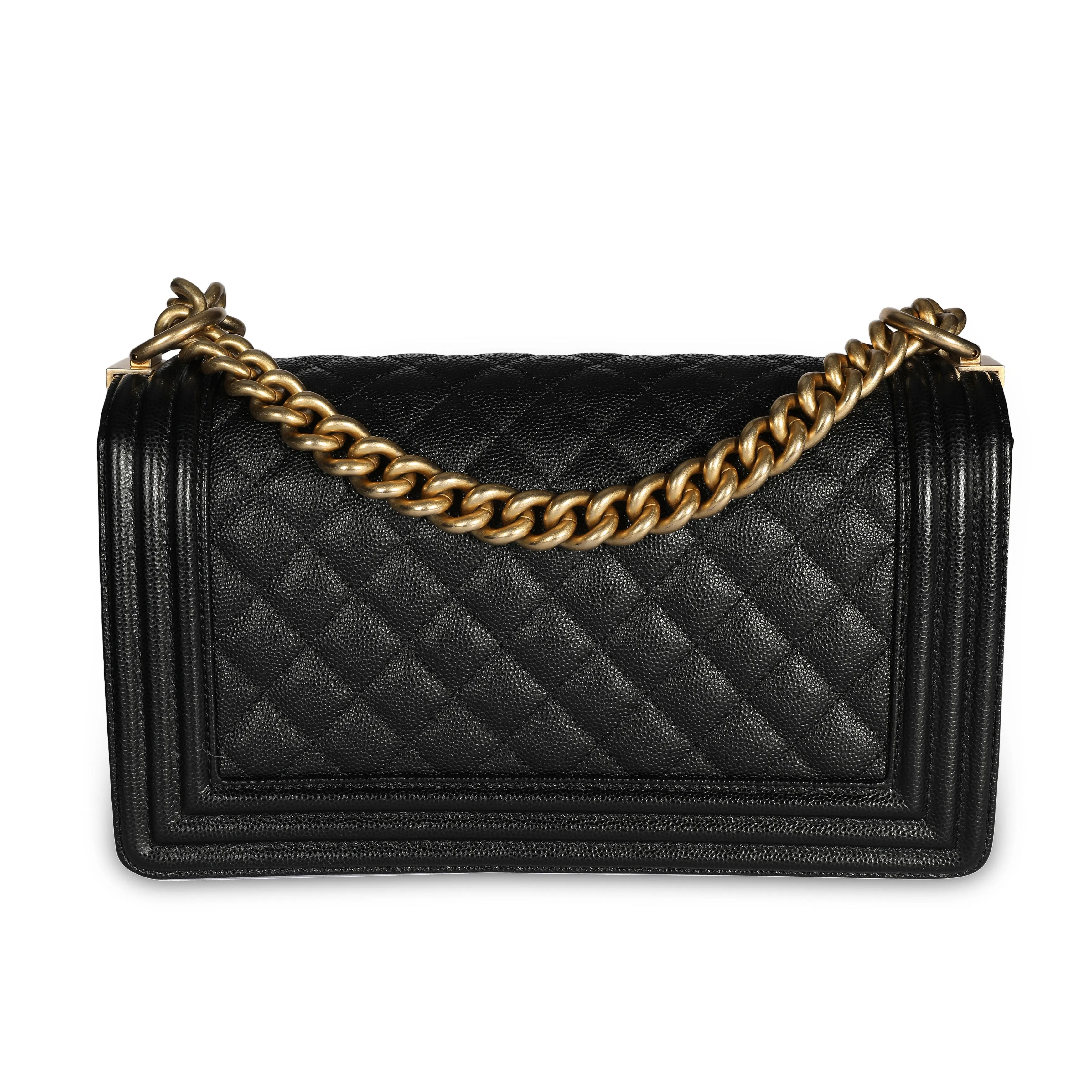 Chanel Black Caviar Quilted Medium Boy Bag