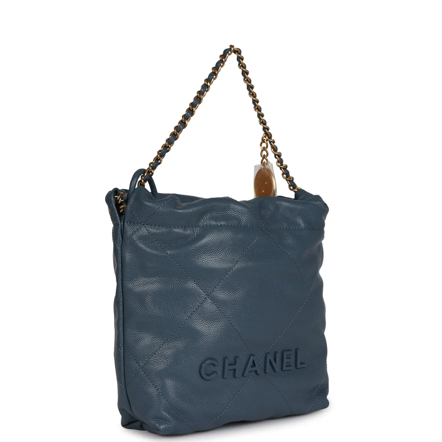 Chanel Mini 22 Bag Blue Pebbled Calfskin Gold Hardware