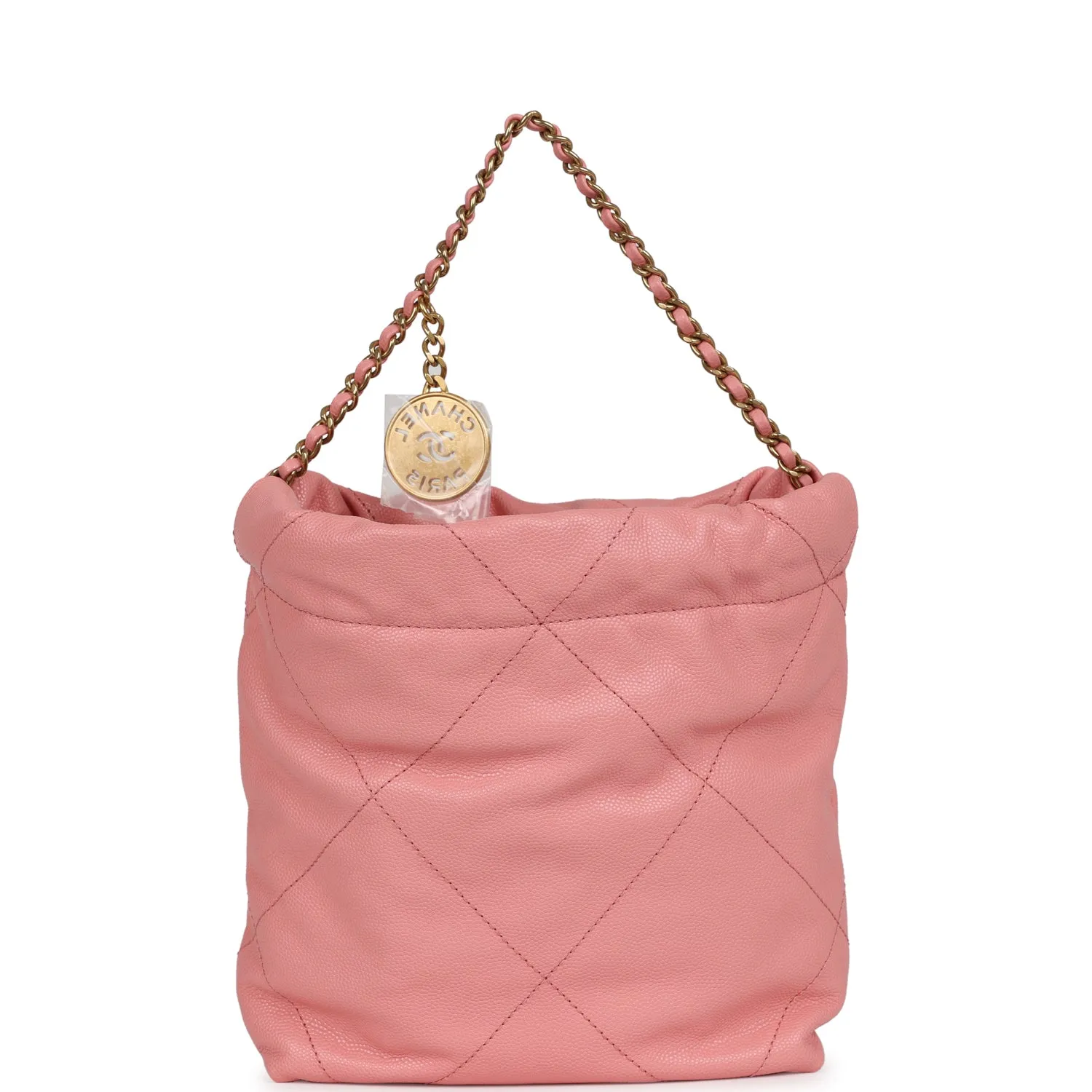 Chanel Mini 22 Bag Pink Shiny  Pebbled Calfskin Gold Hardware