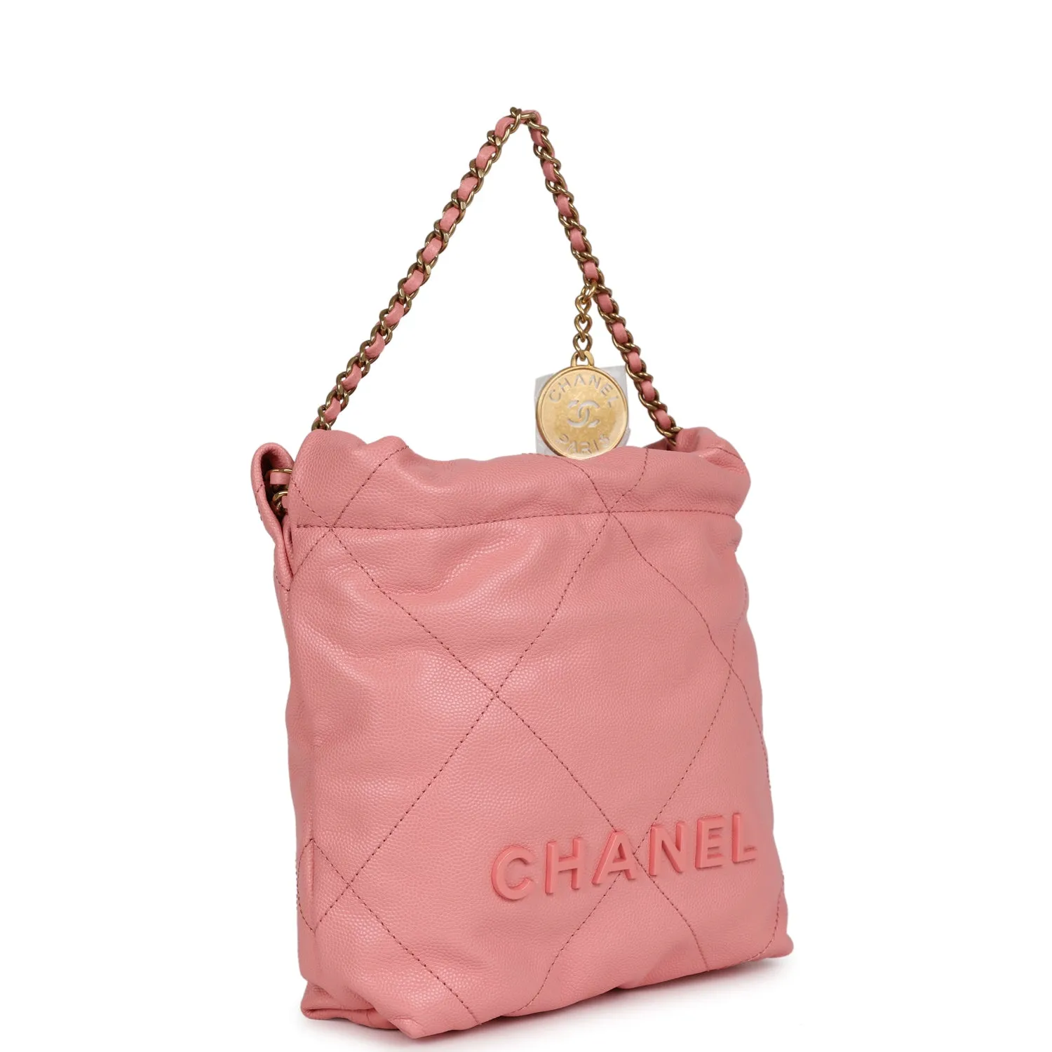 Chanel Mini 22 Bag Pink Shiny  Pebbled Calfskin Gold Hardware