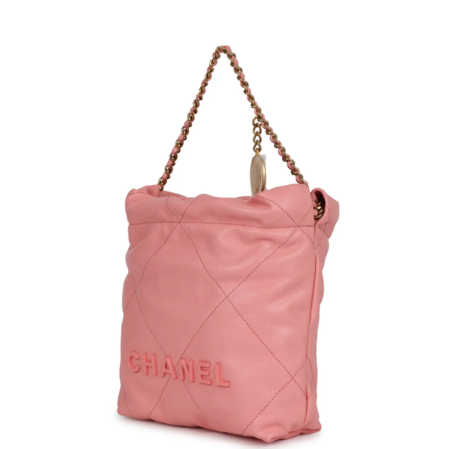 Chanel Mini 22 Bag Pink Shiny  Pebbled Calfskin Gold Hardware