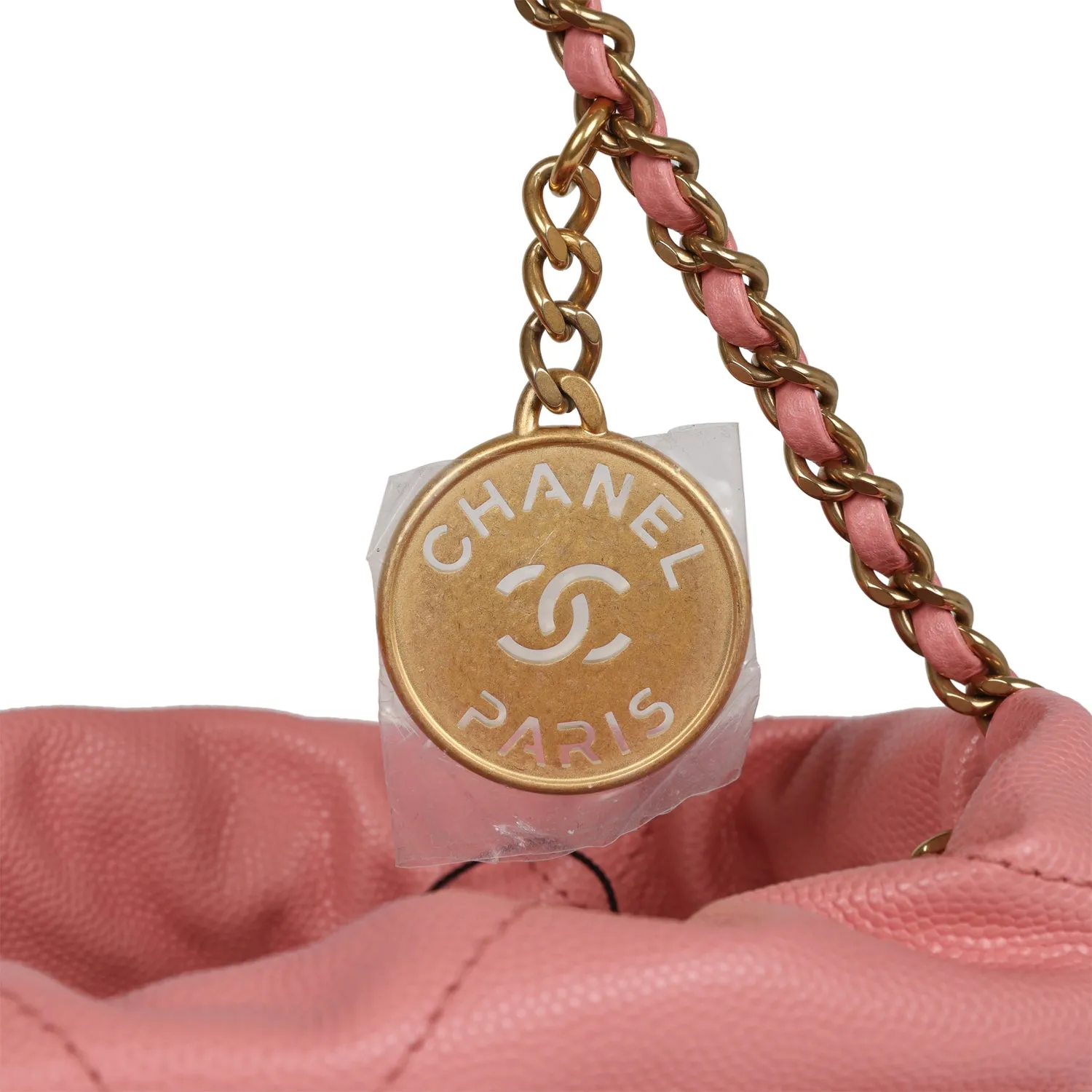 Chanel Mini 22 Bag Pink Shiny  Pebbled Calfskin Gold Hardware