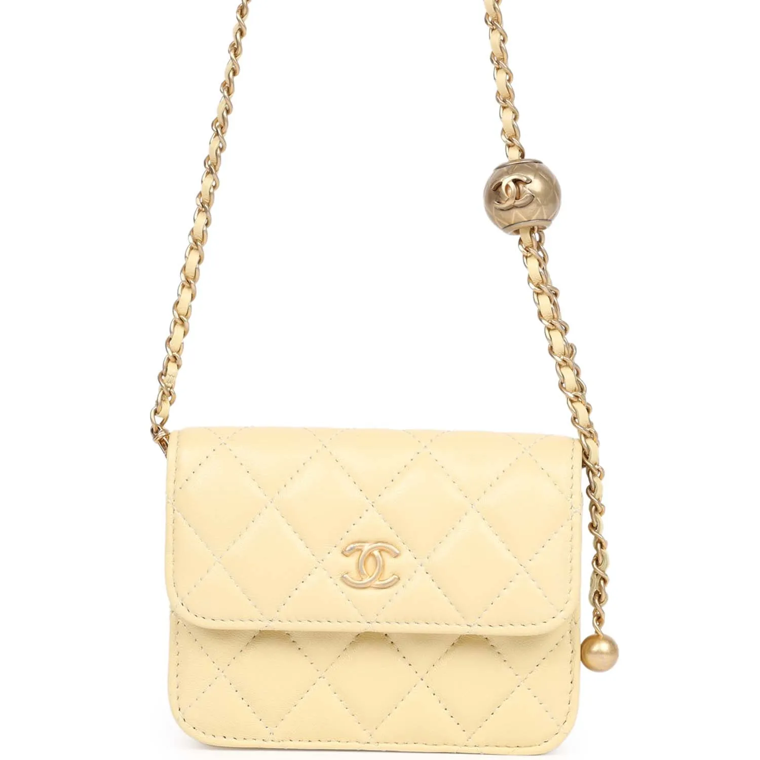 Chanel Mini Pearl Crush Belt Bag Light Yellow Lambskin Aged Gold Hardware