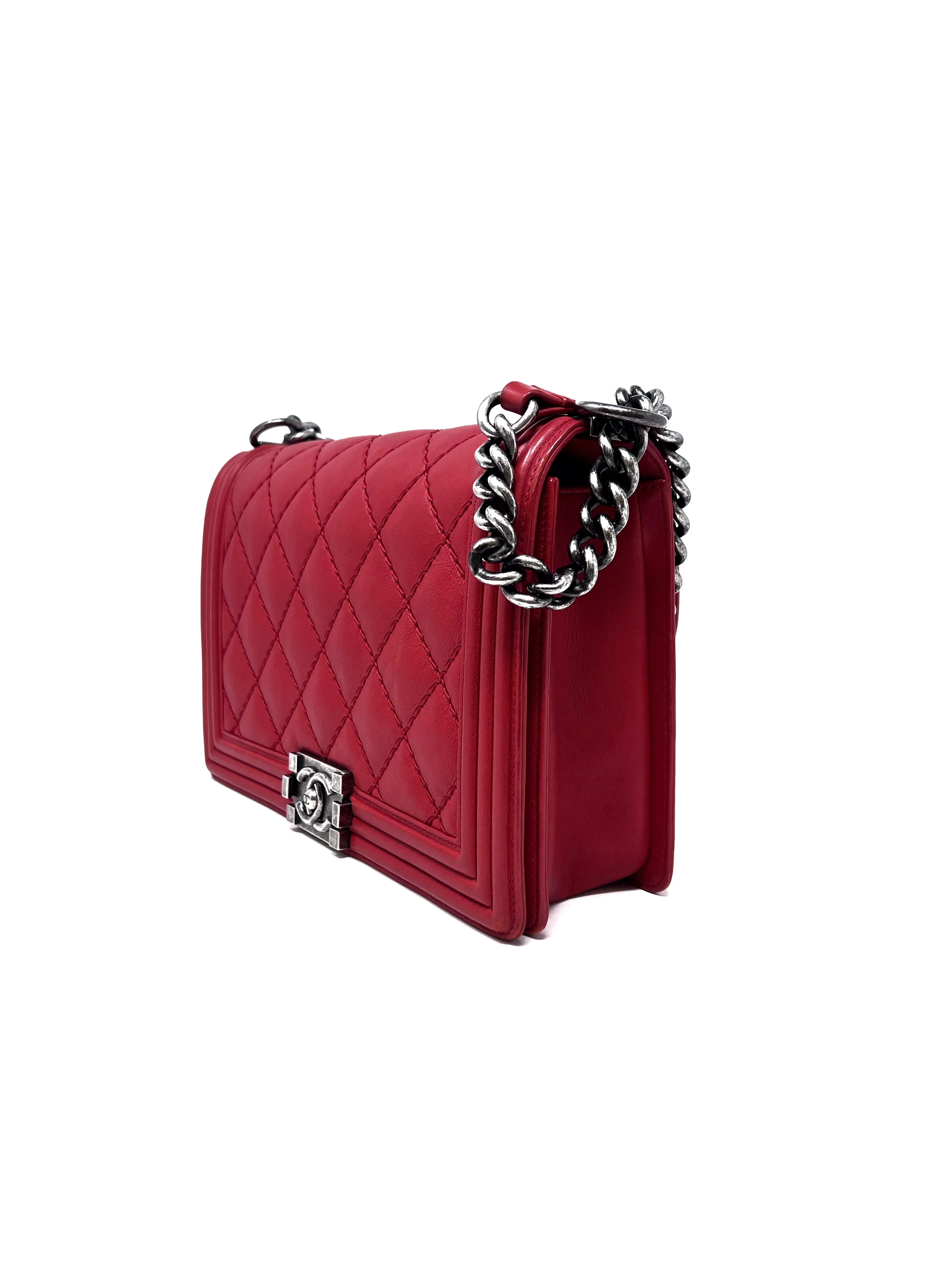 Chanel Red '13-'14 LG Calfskin 'Stitch Boy Bag'