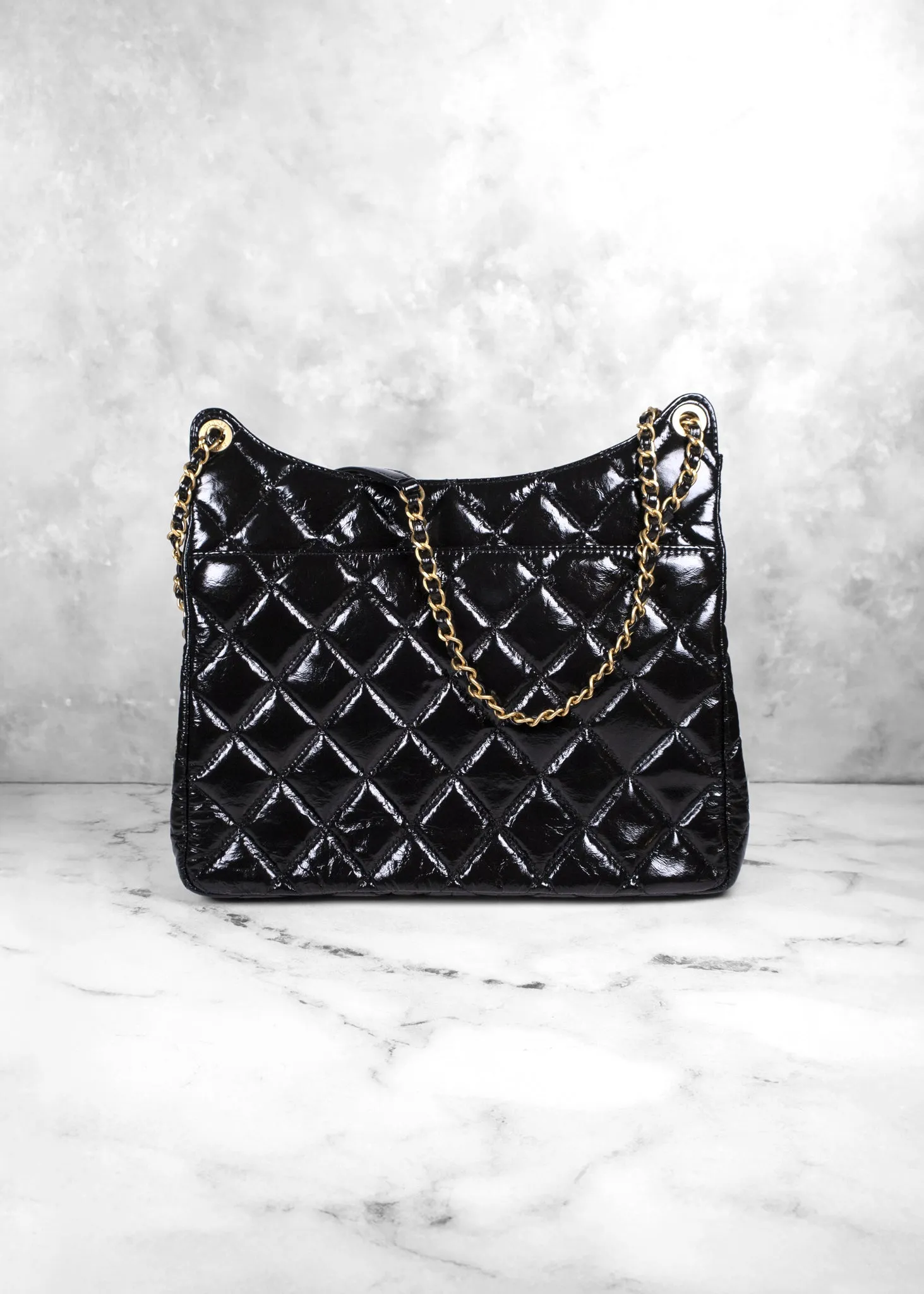 Chanel Shiny Crumpled Calfskin Quilted Large Wavy CC