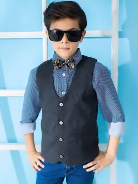 Charcoal Micro Checkered Suit Vest With Bow