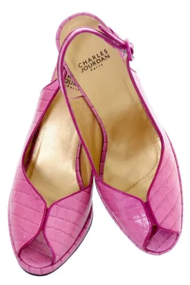 Charles Jourdan Shoes Purple Pink Alligator Embossed Leather Peep Toe 9