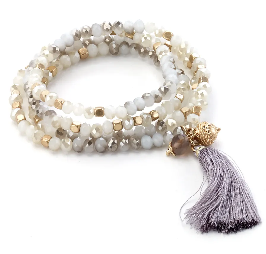 Charm Beaded Necklace with Tassel